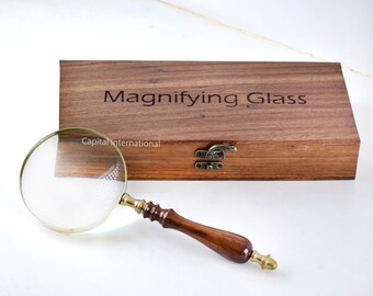 Handturned Wooden Magnifying Glass Large 10X Handheld Reading Magnifier with Wooden Box for Seniors & Kids | High-Powered with 10X Zoom Lens