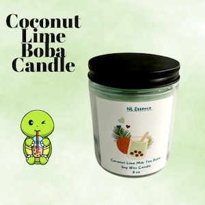 Kawaii Candle/ Coconut Lime Boba Candle/ 8 oz Candle/ Soy Wax Candle/ Housewarming Gift/ Scented Candle/ Spring Candle/ Handmade Candle