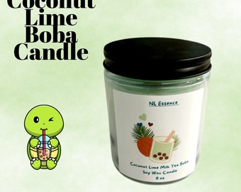 Kawaii Candle/ Coconut Lime Boba Candle/ 8 oz Candle/ Soy Wax Candle/ Housewarming Gift/ Scented Candle/ Spring Candle/ Handmade Candle