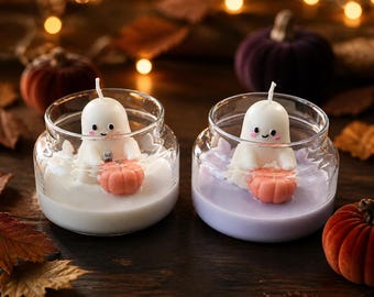Halloween Ghost Glass Candle 8oz/ Halloween Gift/ Scented Gift/ Housewarming Gift