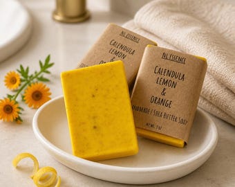 Calendula, Lemon, and Orange Shea Butter Soap Bar/ Vegan Soap/ Organic Soap Bars/ Wholesale Soap