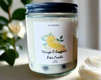 Mango and Gardenia Boba Scented Soy Candle/ Boba Birthday Gift/ Boba Theme Candle/ Kawaii Candle