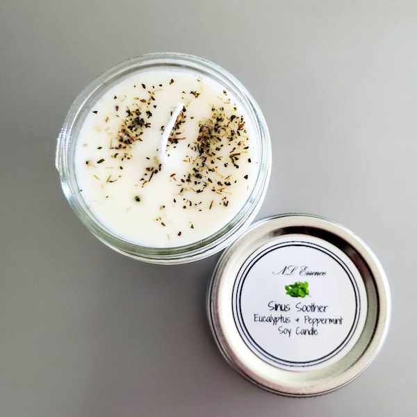 Sinus Soother Candle /Eucalyptus and Mint Soy Wax Candle/ Sinus Relief Candle/  Scented Candle/ Housewarming Gift/ Herbal Organic Candle