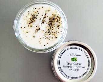 Eucalyptus and Mint Soy Wax Candle/ Herbal Candle/ Organic Vegan Candle/ Farmhouse Candle