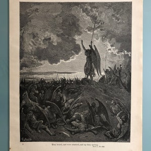 UP THEY SPRUNG - Illustration by Gustave Doré - Original from "Milton's Paradise Lost" Circa 1885