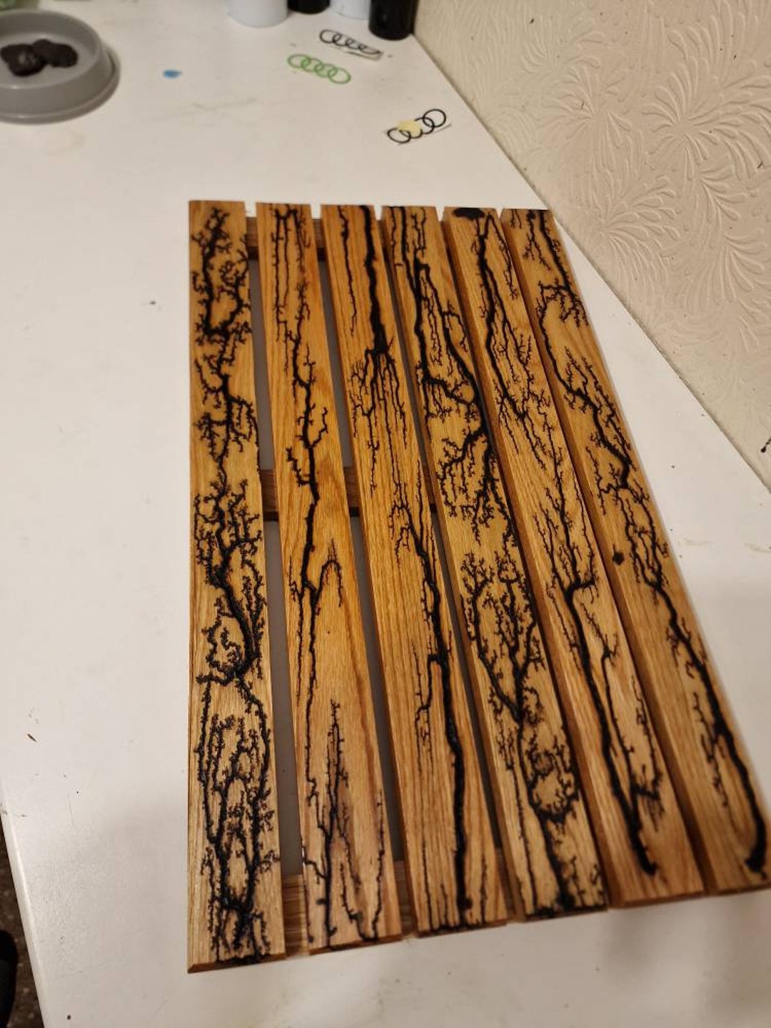 Oak Duck Board, Bath Mat Shower Mat, Handmade From Oak, Lichenberg Fractal Burning, Floor Mat