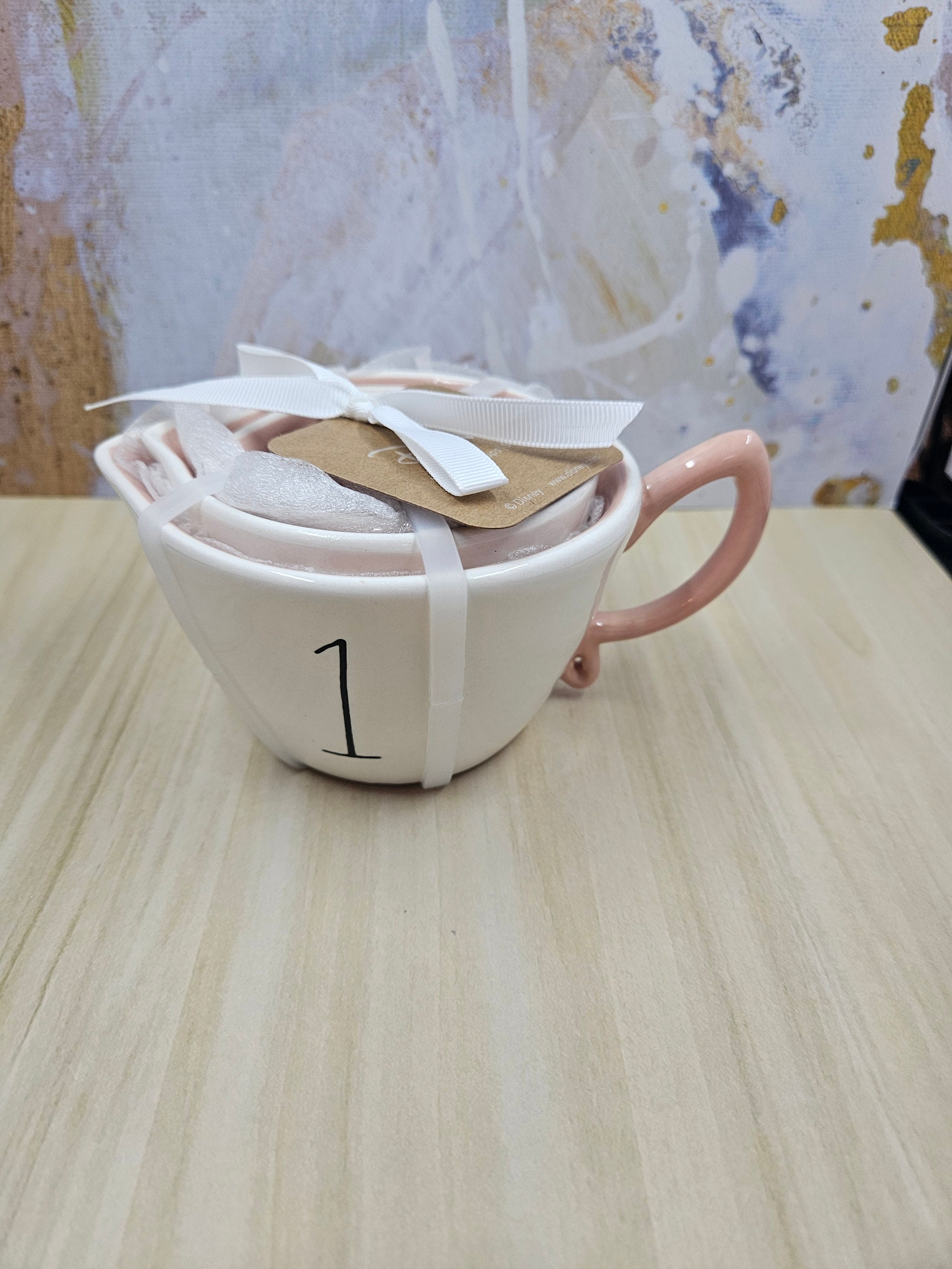 Rae Dunn white ceramic watercolor heart measuring cup set