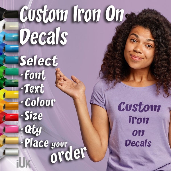 Custom iron on decals for personalised t shirts perfect for hen party wear, DIY iron on for bridal gifts iron on transfer name custom design