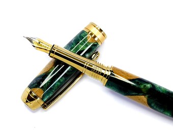 Handmade Resin Fountain Pen: 23k Gold Plated Nib, Unique Design