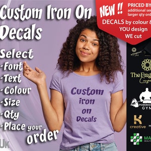 Custom iron on decals for personalised t shirts perfect for hen party wear, DIY iron on for bridal gifts iron on transfer name custom design