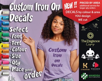 Custom iron on decals for personalised t shirts perfect for hen party wear, DIY iron on for bridal gifts iron on transfer name custom design