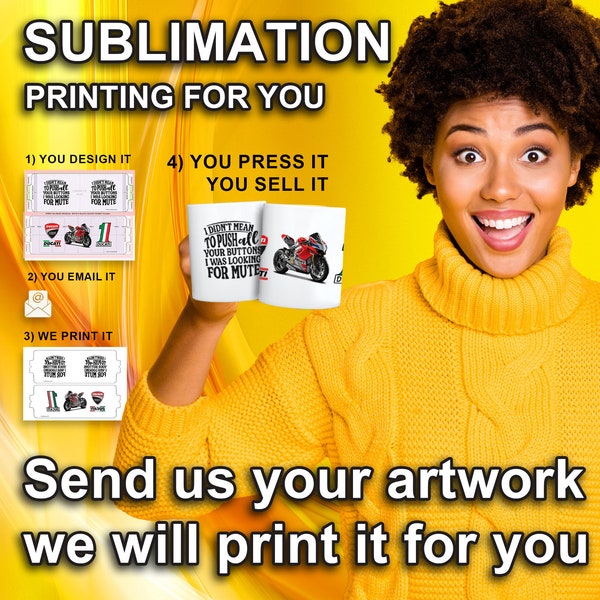 Sublimation printing service for mugs t shirts, craft and gift personalisation, returned ready to press, custom Sublimation print service A4