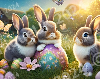 Easter Mug Wrap: Bunnies & Chicks Digital Art (Digital Download)
