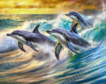 Dolphins digital art for sublimation mug press, Dolphin digital artwork for 11oz mugs.