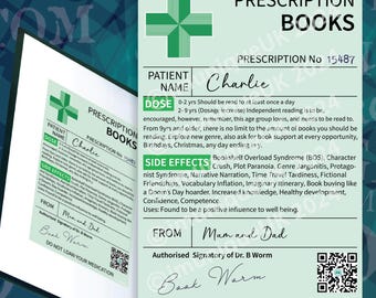 Personalized Book Lover Stickers: Prescription Gift Wrap Label