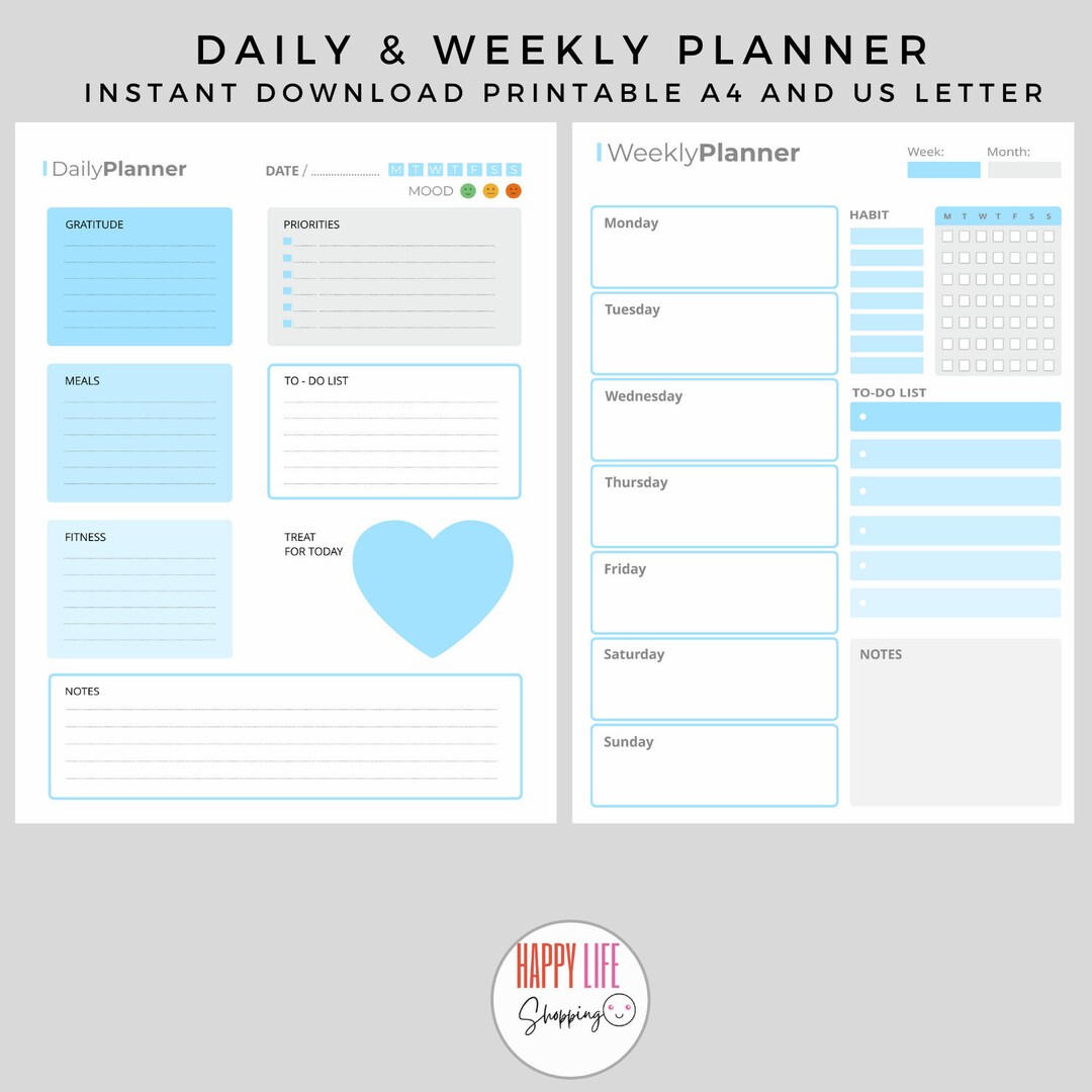 Daily & Weekly Planner Printable: Habit Tracker, To-do List (A4, US ...