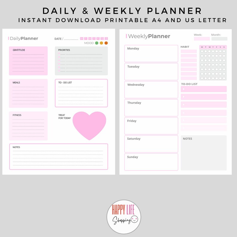 Day Week Planner Template Weekly Day Week Bundle Instant Download PDF ...
