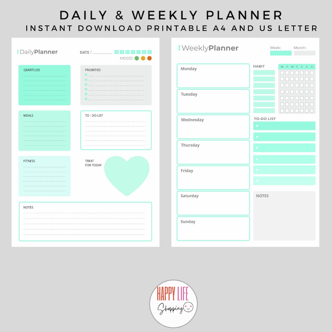 Printable Daily & Weekly Planner Bundle (digital Download) - Etsy
