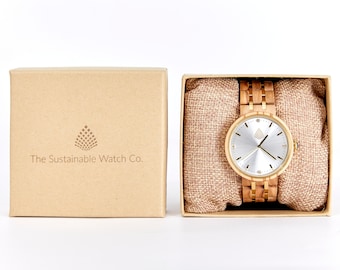 Frauen Armbanduhr, Geschenk Accessoires, Minimalistische Holz Uhr, Holz Armbanduhr, Moderne Beige Uhr, Weihnachtsgeschenke für sie ~ Das Teakholz
