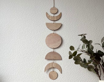 Mondphasen Wandbehang aus Holz | Wanddekoration | Girlande | Boho | Geschenk