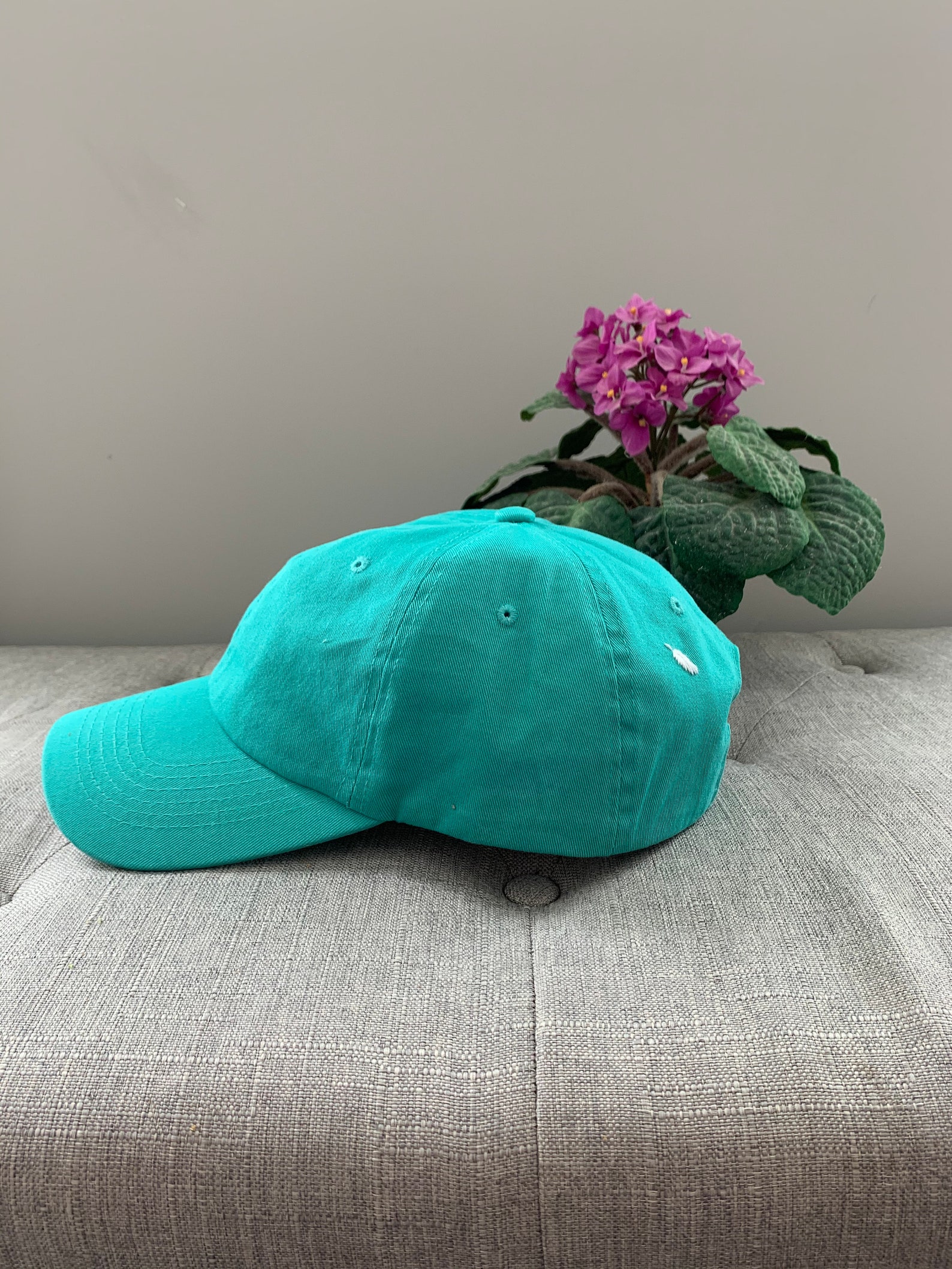 Teal Baseball Hat With White Leaf Embroidery Embriodered - Etsy UK