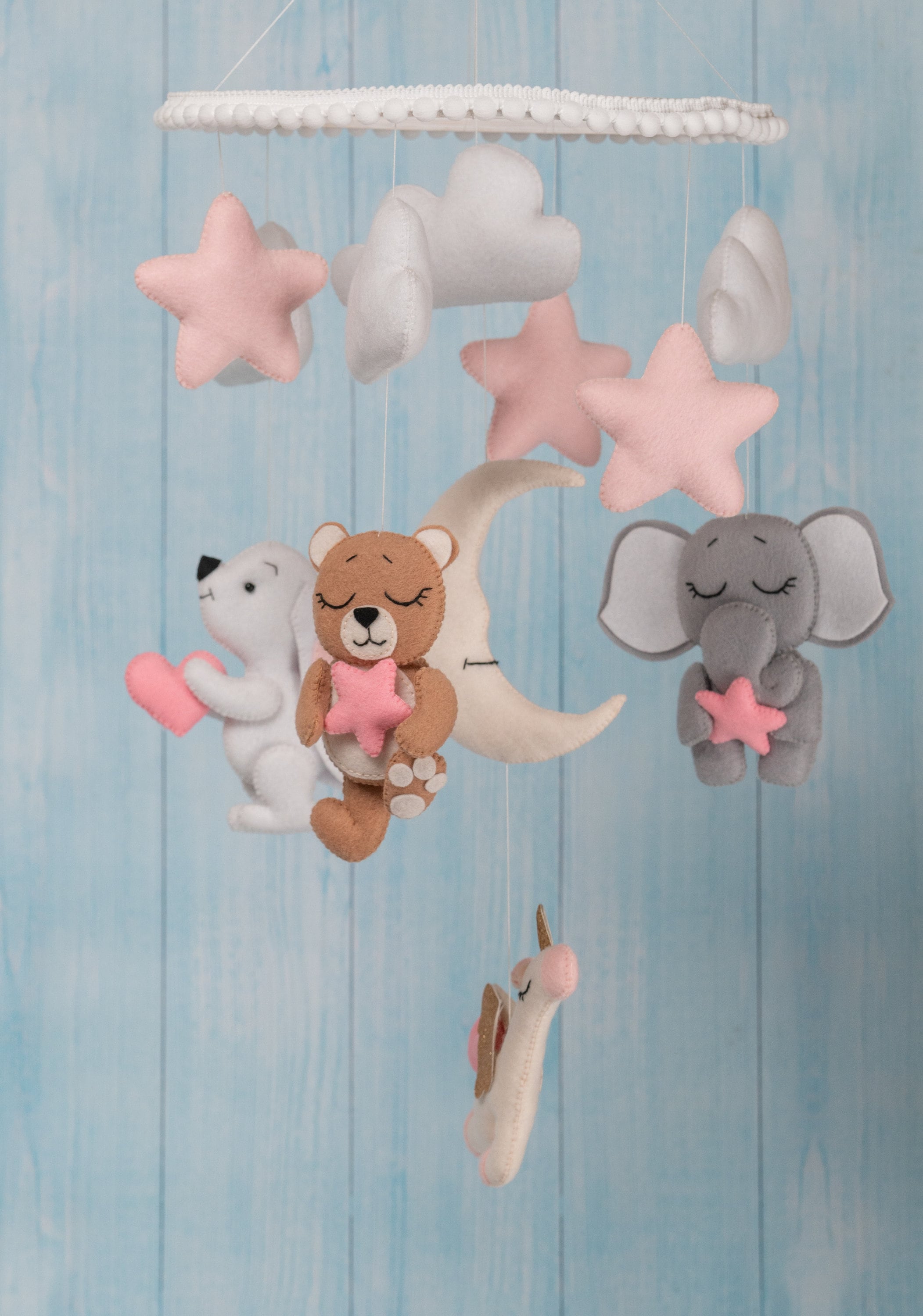 Baby mobile girl made of felt Baby cot mobile with animal Etsy