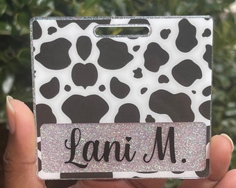 Custom Cow Print Glitter Badge Buddy