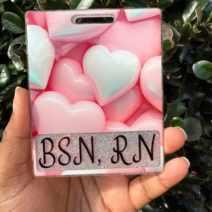 Pink/White Hearts Glitter Badge Buddy
