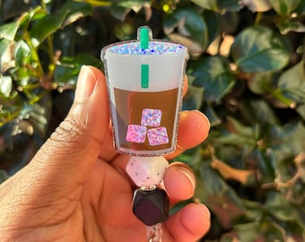 Holographic Coffee Cup Glitter Badge Reel
