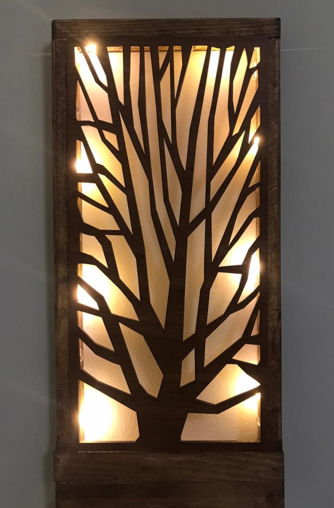 Wooden led tree lighting wall decor Etsy
