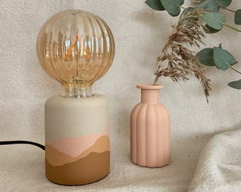 Customisable Hand Painted Table Lamp | Exposed Bulb | Boho Home | Matte, Textured Finish | Desk Light | UK Only | Desert Landscape Style