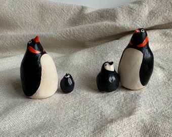 Hand Made Ceramic Penguin Pair | Mother and Baby Penguin Pair | Mini Penguin Pottery