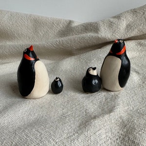 Hand Made Ceramic Penguin Pair Mother and Baby Penguin Pair Mini Penguin Pottery image 1