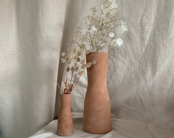 Matte Textured Large Rustic Vase for Pampas | 30cm Tall | Boho Style | Faux Terracotta | Hand Painted Glass