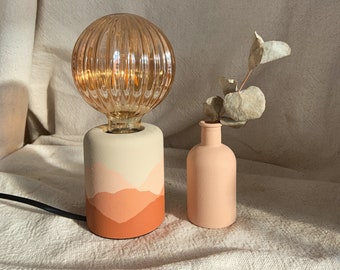 Hand Painted Table Lamp | Exposed Bulb | Boho Home | Matte, Textured Finish | Desk Light | UK Only | Desert Landscape Style