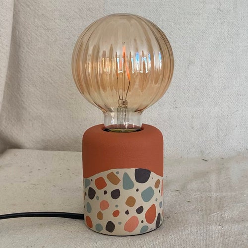 Hand Painted Table Lamp Exposed Bulb Boho Home Matte Etsy UK