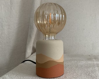 Hand Painted Table Lamp | Exposed Bulb | Boho Home | Matte, Textured Finish | Desk Light | UK Only | Desert Landscape Style