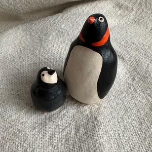 Hand Made Ceramic Penguin Pair Mother and Baby Penguin Pair Mini Penguin Pottery image 2