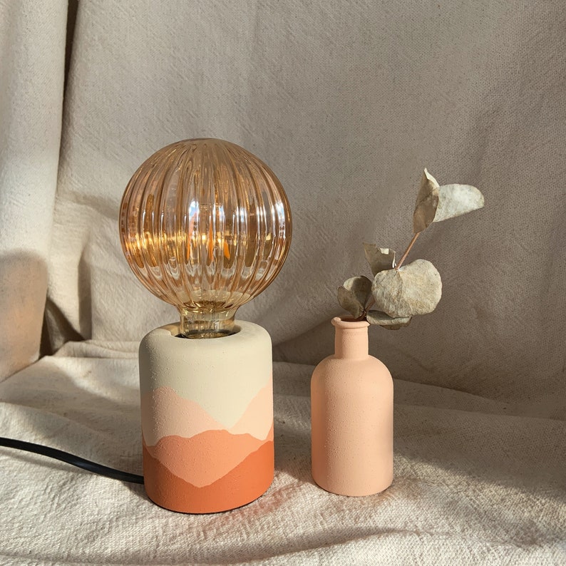 Hand Painted Table Lamp Exposed Bulb Boho Home Matte Etsy UK