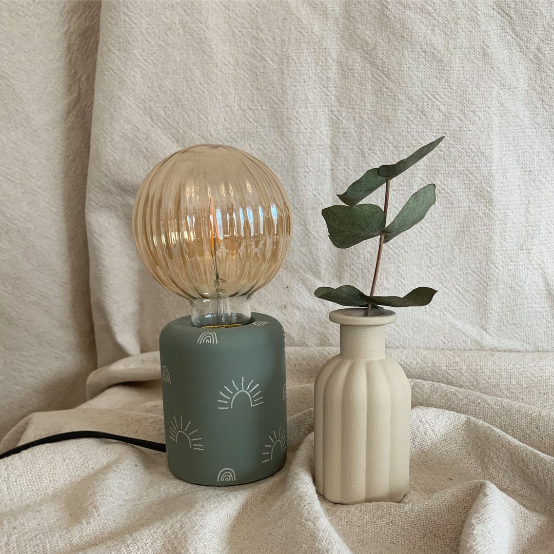 Hand Painted Table Lamp Exposed Bulb Boho Home Matte Etsy New Zealand