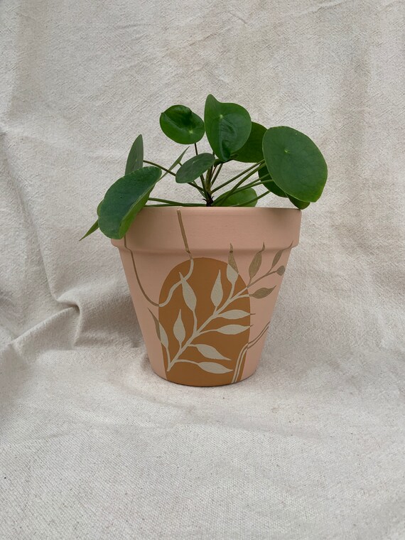 Grande vaso per piante da interno dipinto a mano con foro di