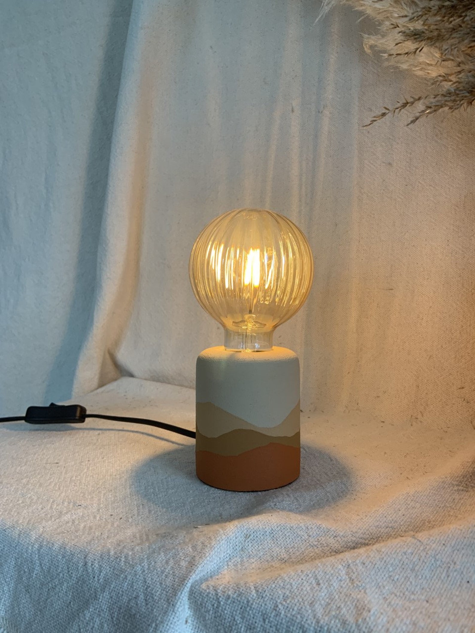 Hand Painted Table Lamp Exposed Bulb Boho Home Matte Etsy UK