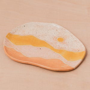 Handmade Ceramic Trinket Dish: Pink Yellow Landscape Pottery