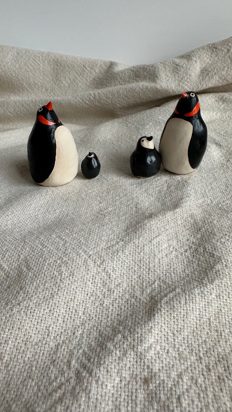 Hand Made Ceramic Penguin Pair Mother and Baby Penguin Pair Mini Penguin Pottery image 1