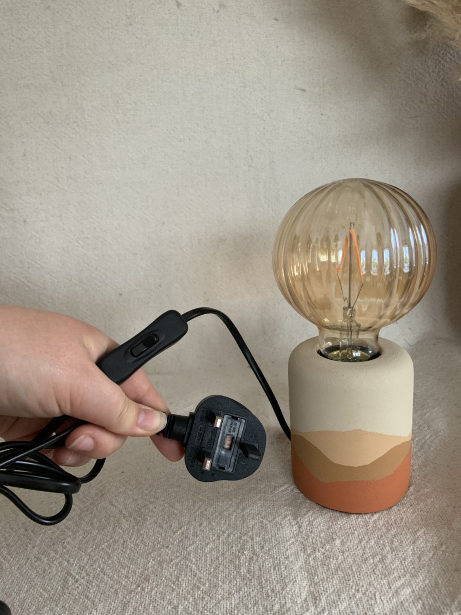 Hand Painted Table Lamp Exposed Bulb Boho Home Matte Etsy UK