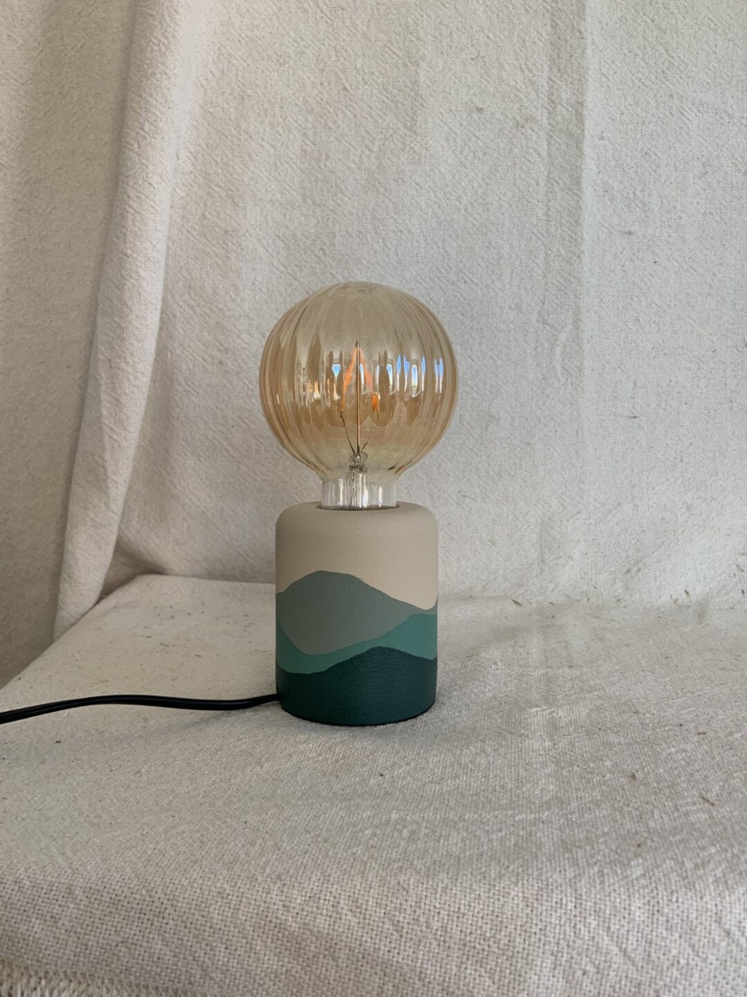 Hand Painted Table Lamp Exposed Bulb Boho Home Matte, Textured Finish
