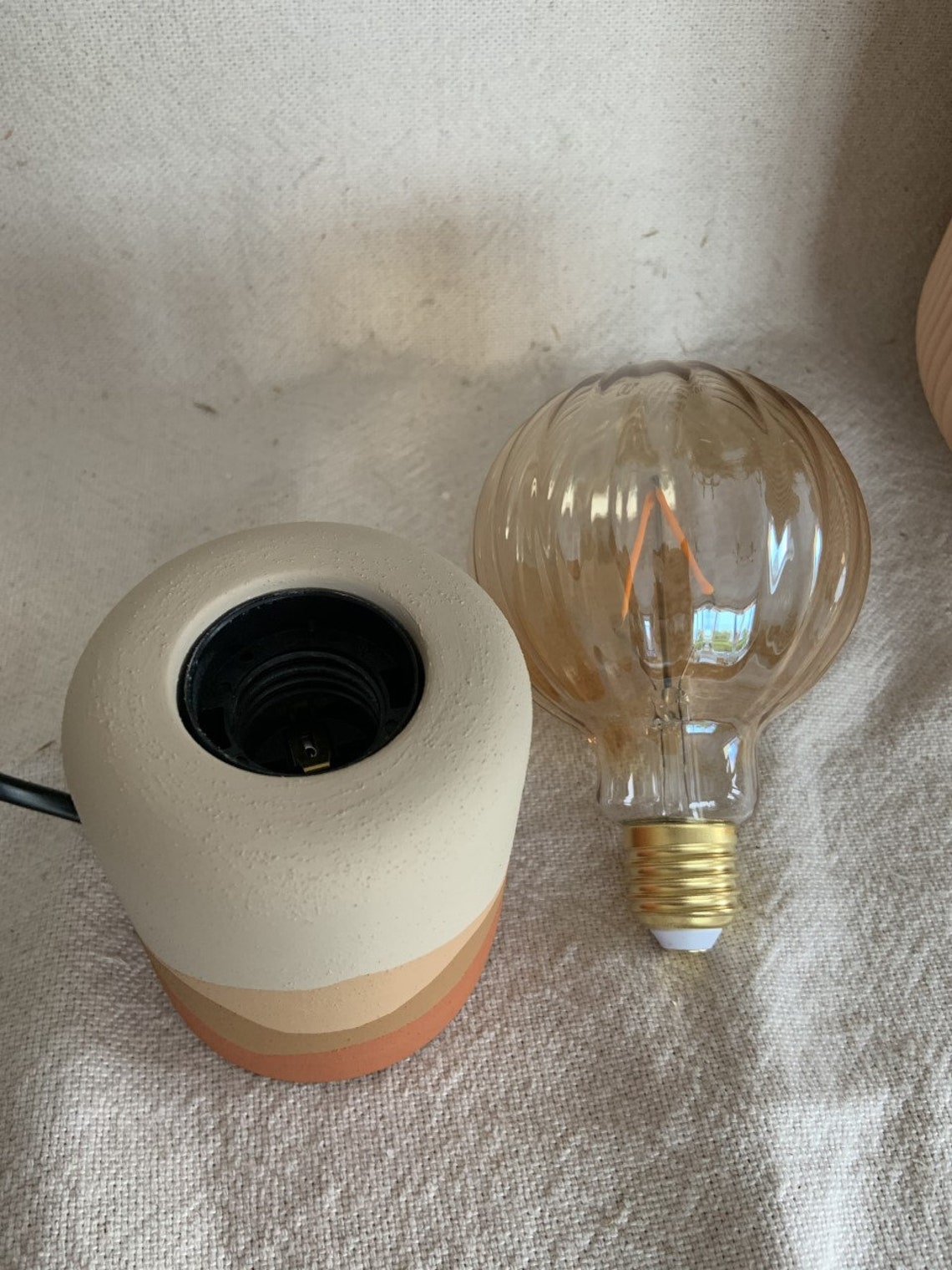 Hand Painted Table Lamp Exposed Bulb Boho Home Matte Etsy UK