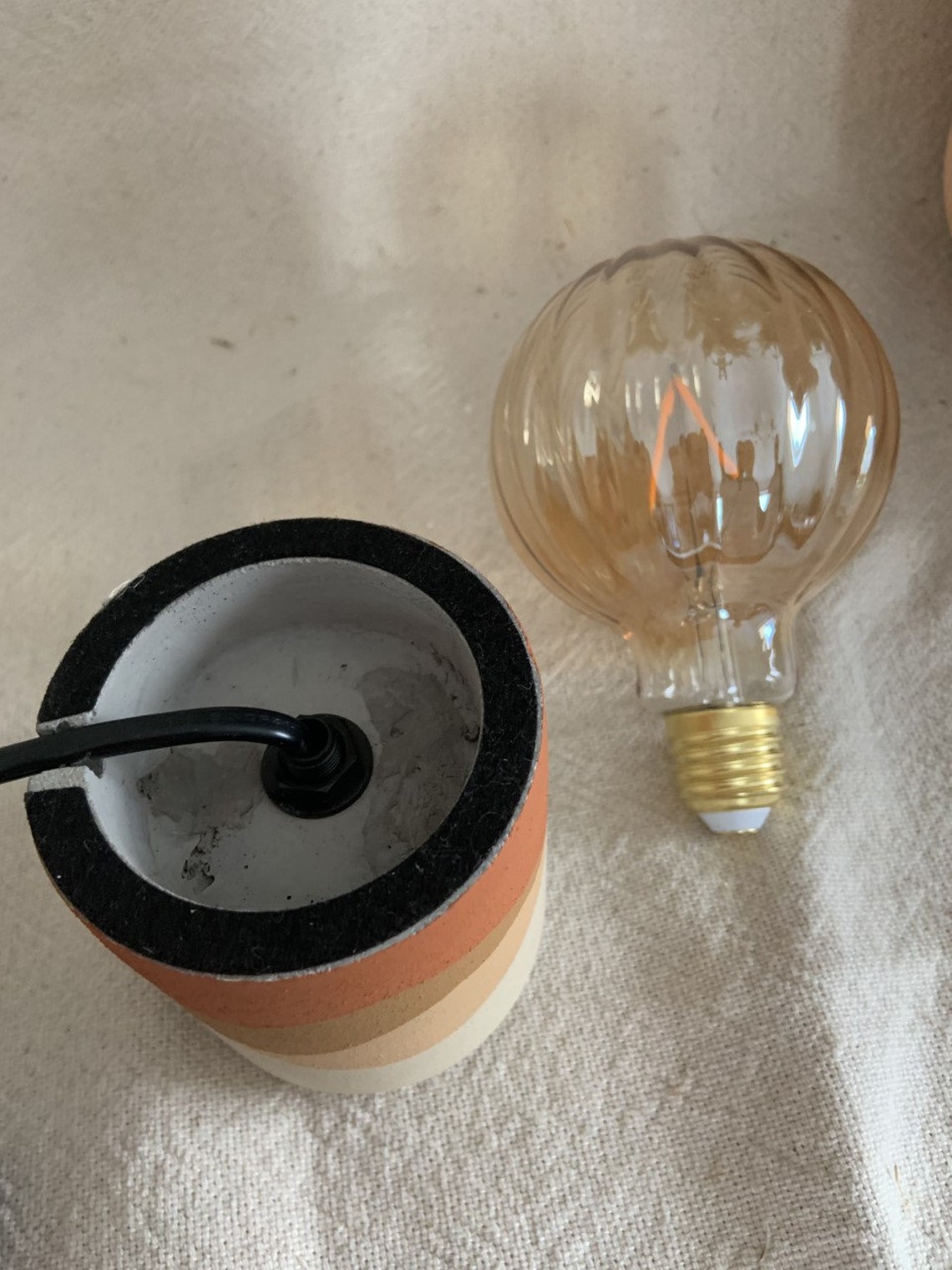 Hand Painted Table Lamp Exposed Bulb Boho Home Matte Etsy UK