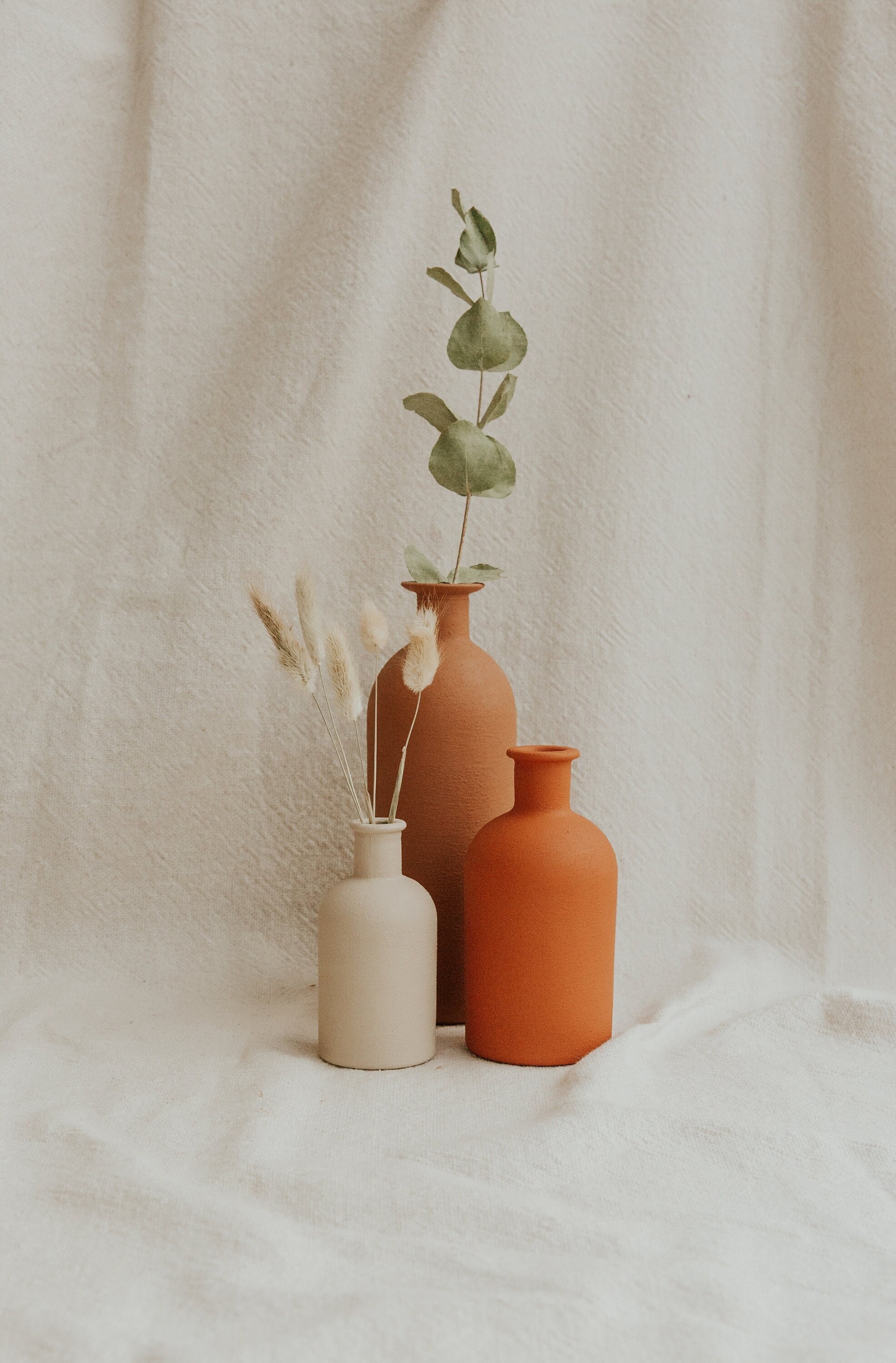 Vase Mince Texturé Mat Pour Fleurs Séchées | 9 Couleurs Disponibles Boho Faux en Terre Cuite Verre P