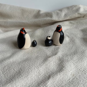 Hand Made Ceramic Penguin Pair Mother and Baby Penguin Pair Mini Penguin Pottery image 3